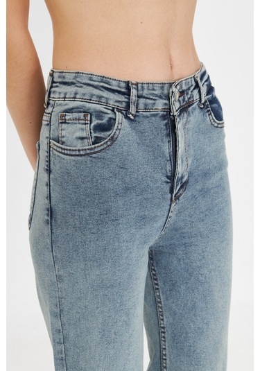 Kutaf Açık Mavi Yüksek Bel Geniş Paça Bol,salaş Palazzo Jeans Mavi