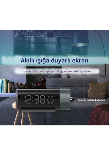 Shopytech Projeksiyonlu Dijital Çalar Saat Çift Alarm Termometre 180 Döner Kırmızı Projeksiyon Otom Siyah