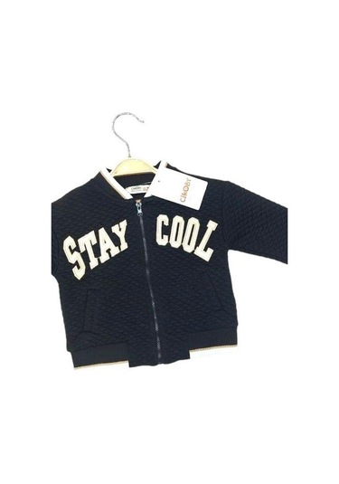 Erkek Bebek Stay Cool Baskılı Triko Bantlı Fermuarlı Hırka-13589 Siyah