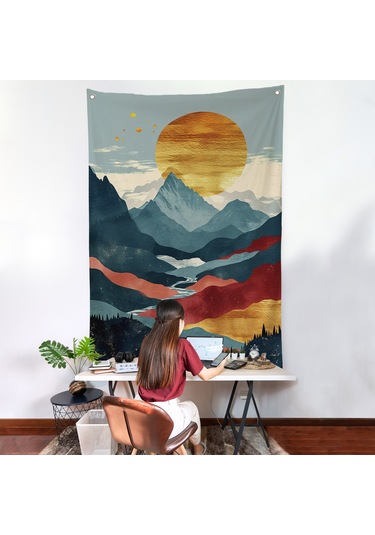 Dağların Üstündeki Güneş Manzarası Duvar Örtüsü-7649