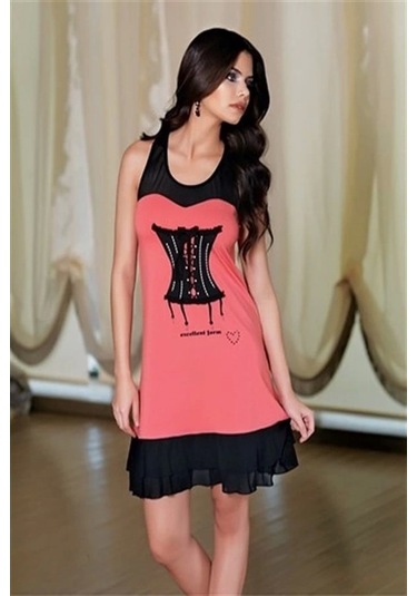 Bayan Tüllü Gecelik Elbise Bej