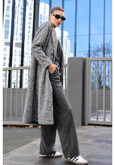 Giyim Dünyası Kadın Buklet Oversize Kaban Siyah 001