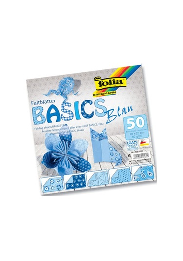 Folia Origami Kağıdı 20X20 Cm. 5 Desen 50 Yaprak Basic Mavi