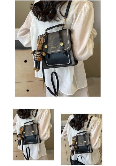 Su Geçirmez Şık Moda Stil Çok İşlevli Tavşan Kolye Ucu Kadın Sırt Çantası Siyah