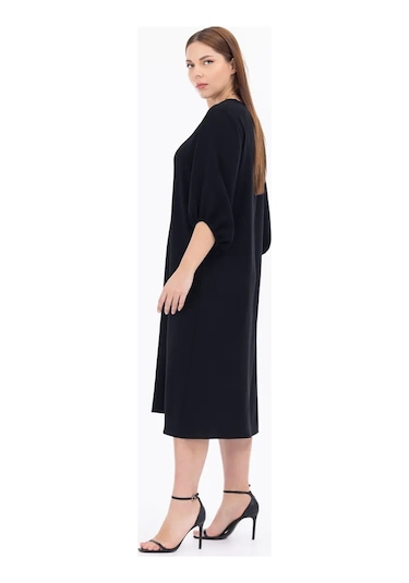 Galaxi Kadın Büyük Beden Midi Boy Truvakar Kol Elbise 1090 Siyah