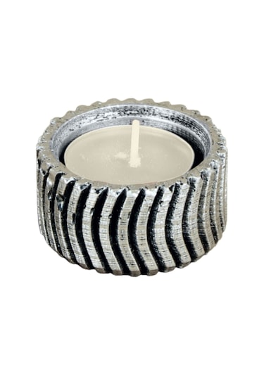 Mumluk Şamdan Tealight Mum Uyumlu Tekerlek Model - Gümüş Eskitme