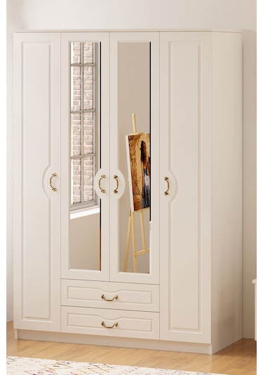 Rabi Mobilya Yağmur Country 4 Kapaklı 2 Çekmeceli Mega Gardırop