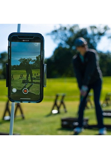 Qingmipy Golf Vuruş Kayıt Aleti: 360 Derece Döner Telefon Tutucu, Tüm Cep Telefonlarına Uyumlu, Kolay Kurulumlu Golf Egzersiz Aracı Siyah