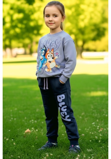 Bluey Desenli Lila Renk Kız Çocuk Eşofman Takım Lila