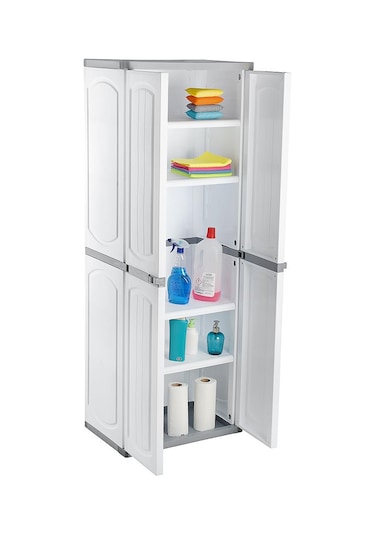 Omnipazar Clk-804 Plastik 4 Kapaklı Çok Amaçlı Banyo Dolabı Demonte Beyaz Beyaz