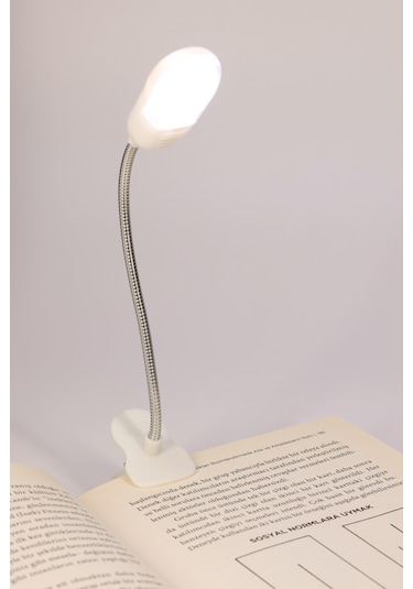 Kitap Okuma Işığı Mandallı Çok Fonksiyonlu Led Mini Çalışma Lambası Pilli Spiral Gövde 168b Beyaz