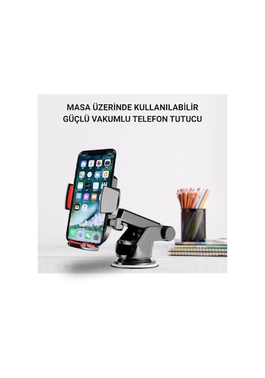 Polham Güçlü Vantuzlu Araç İçi Cam Ve Torpido Üstü Telefon Tutucu, Uzayabilen, Ergonomik 360 Derece Dönebilen