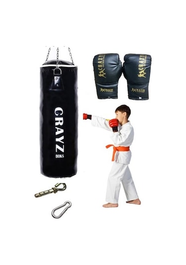 Çocuk Dolu Boks Kum Torbası + Çocuk Boks Eldiveni Set 70x25