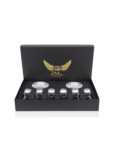 Mercan Mavi 18 Parça Çay + Mırra Set Hediye Kutulu Beyaz - Mavi