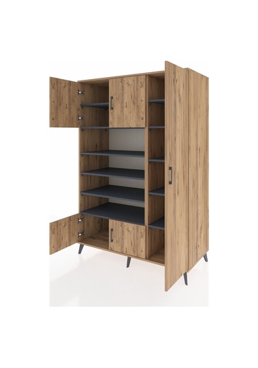 Kronos Dolap 11 Raflı 5 Kapaklı 132x59x195 Çam-çam/antrasit Çam