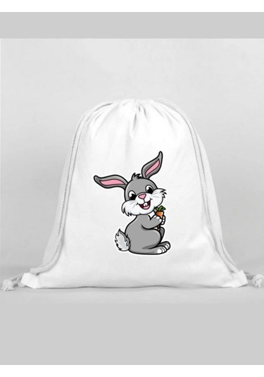 Tavşan Baskılı Sırt Çantası - İp Büzgülü Spor Çanta Renkli