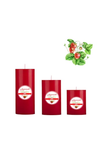Medium Çilek Kokulu Set Mum Çap 7 Cm Kırmızı