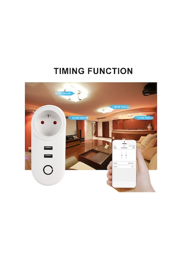 Xindoker Akıllı Wifi Prizi, Uzak Kumanda, Ses Kontrolü, Zamanlama Fonksiyonu, 2 Usb Portu, Ewelink Uyumlu, 2200w, Abs+pc Malzeme