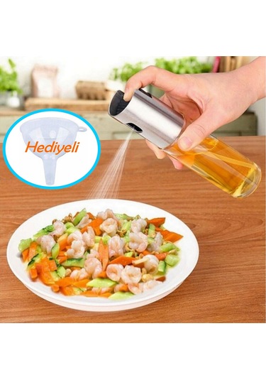 Sprey Yağdanlık Huni Hediyeli Sprey Cam Şişe Zeytinyağı, Sirke, Y