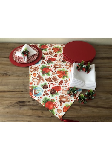 Yılbaşı Sofra Sunum Seti Mum Figürlü Yılbaşı Desenli Kırmızı