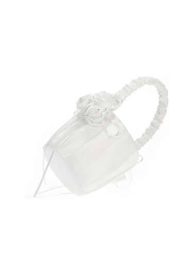 Suofeng Düğün İçin Beyaz Saten Çiçek Sepeti - Gelinik/gelin Çocuğu Taşınabilir Saçma Sepeti - 3 Saten Çiçekli Dekoratif Tasarım Ymhl-047