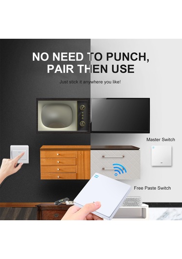 Moveevo 433mhz Ev Merdiven Lambası İçin Kablosuz İkili Kontrol Akıllı Anahtar Seti - Ana Anahtar + Kolay Yapıştır Paneli Pil Dahil Değil