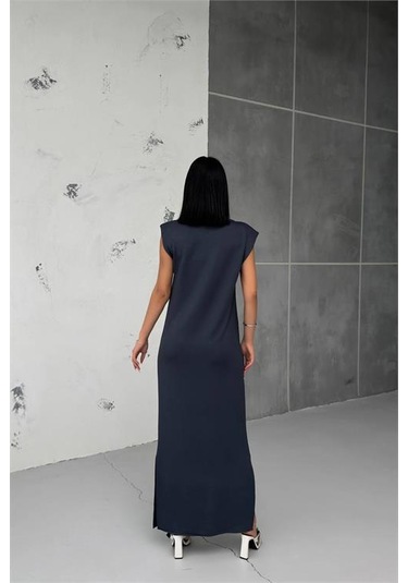 Neşeli Butik Kadın Vatkalı Yırtmaç Detaylı Modal Elbise Nbg010 Antrasit