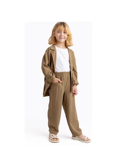 Oliven The Kid Unisex Klasik Keten Pantolon Caramel Caramel Kahverengi