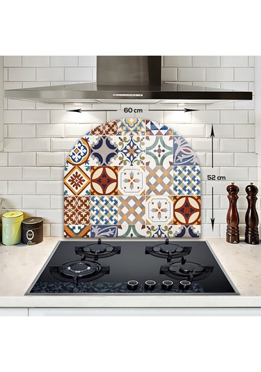 Decorita Cam Ocak Arkası Koruyucu | Oval Şekilli | Çini Desen