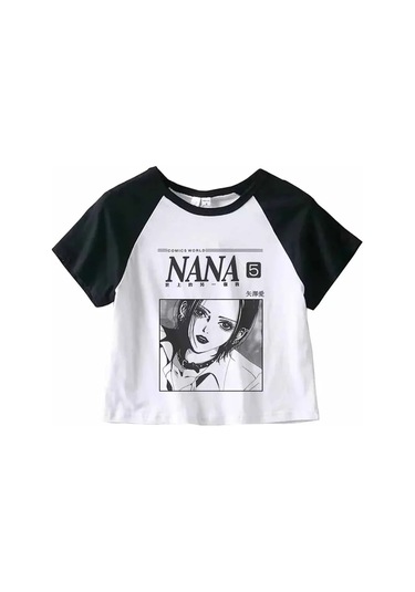 Snapbuy Nana Japon Anime Yazlık Kısa Kollu T-shirt - Kadın Harajuku Kalp Grafik Tişörterkek Mavi