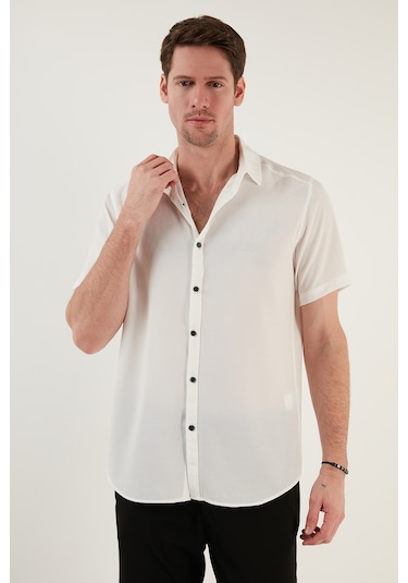 Buratti Pamuk Karışımlı Kısa Kollu Regular Fit Erkek Gömlek Cf23S113139 Beyaz