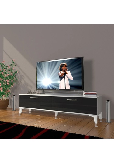 Decoraktiv Eko 140 Mdf Std Silver Tv Ünitesi Tv Sehpası - Beyaz - Siyah Beyaz - Siyah