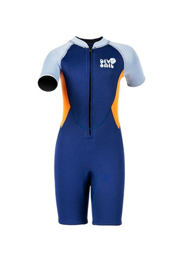 Dıve & Saıl 2.5mm Kısa Kollu Tek Parça Sıcak Çocuk Wetsuit Şnorkel Soğuğa Dayanıklı Mayo Lacivert
