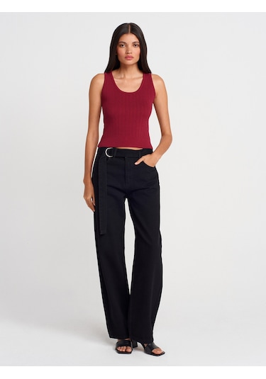 Dilvin 10759 Fitilli Ajurlu Triko Bluz-açık Bordo Açık Bordo