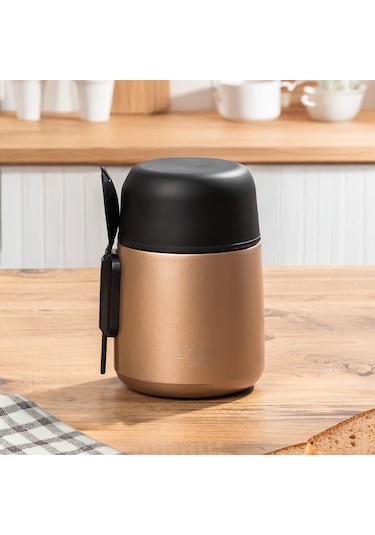Porsima Paslanmaz Çelik Vakumlu Yemek Termosu Beslenme Kutusu Taşınabilir Lunch Box Sefer Tası Bronz 600 Ml Bronz