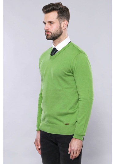 Wessi V Yaka Erkek Triko - Yeşil