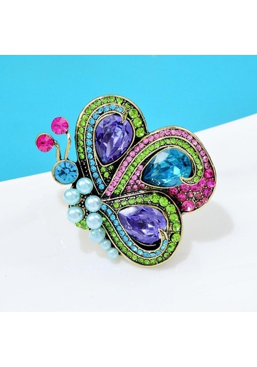 Yeşil Blucome Yeni Kelebek Broş Kadınlar Için Vintage Inci Renkli Rhinestone Sevimli Böcek Düğün Rahat Broş Pins Takı