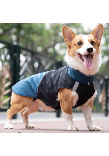 Xindoker Su Gezdirme Yağmurluk - Yansıtıcı Şeritli, Su Geçirmez Köpek Montu Siyah/mavi, Xxl