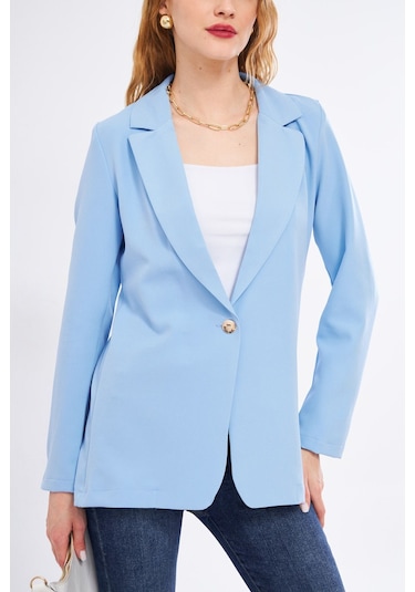 Armonika Kadın Bebe Mavi Tek Düğmeli Blazer Ceket Arm-20k001020