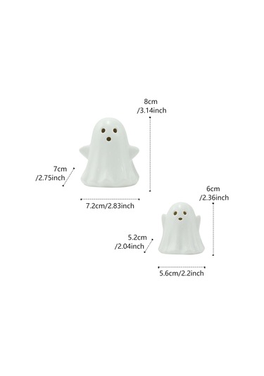 Homyl Cadılar Bayramı Ev Rafı Için 2 Adet Led Seramik Hayalet 16cmx11,5cmx10,5cm