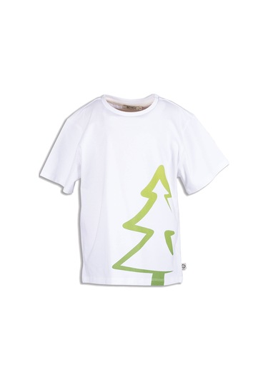 Erkek Çocuk Beyaz Organik Ağaç Baskılı T-shirt 001