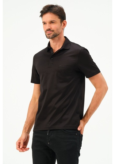 Classıc Kısa Kollu Mercerize Regular Erkek Polo Yaka Tshırt Siyah