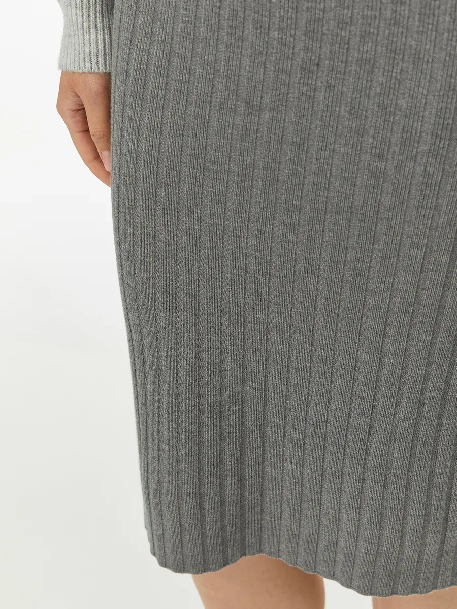 Oodji Kaburga Desenli Örme Midi Etek 261414456 Gri