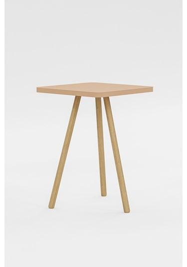 İntergo Kare Tasarımlı Ahşap Ayaklı Tekli Zigon Sehpa Cappucino