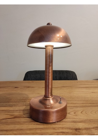 Mylights Pilli Led Abajur Gece Lambası Masa Üsüt Abajur Cafe Retorant Abajur Bakır Eskitme Kaplamalı