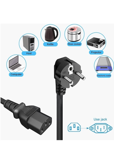 C13 Power Kablo Standart Kasa Monitör Elektrik Güç Kablosu 1.8 mt
