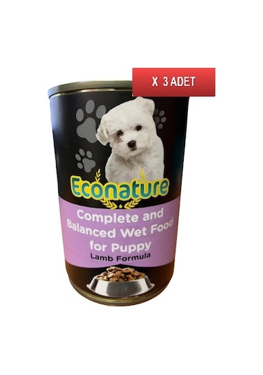 Econature Kuzu Etli Yavru Konserve Köpek Maması 3 x 400 G