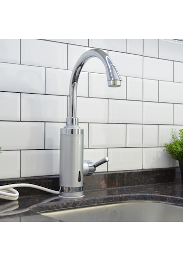 Elektrikli Sıcak Musluk Ani Su Isıtıcı Termal Şofben Musluk Asg4s GÜMÜŞ