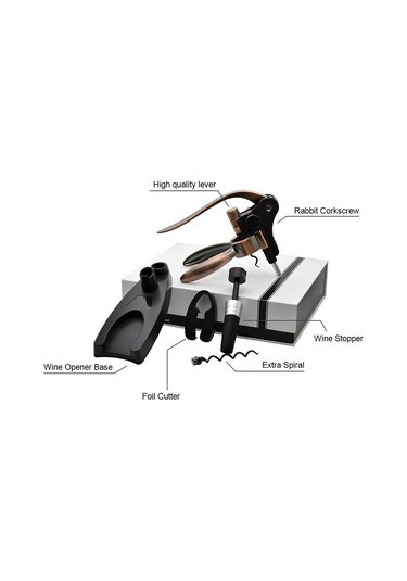Jokmae Siyah Tavşan Şekilli Şarap Açacağı Seti - Folyo Kesici Ve Ekstra Spiral Diğer
