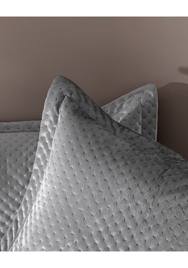 Madame Coco Boulogne Çift Kişilik Kadife Yatak Örtüsü - Antrasit Gri